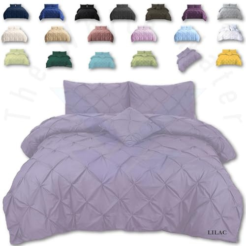 TheWhiteWater Duvet Set - 2in1 Double Lialic Bedding Set - Duvet Cover + Matching Pillowcases - Cotton + Polyester Polycotton Pintuck Cover (Lilac, 2in1 Pintuck - Double)
