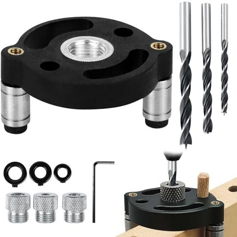 Guía Taladro, Soporte Taladro Vertical Columna,Con Taladro y Anillo De Alambre Para Perforar La Estructura Del Mueble De La Plantilla y Las Ayudas De Centrado De Madera Maciza y Agujeros Duros