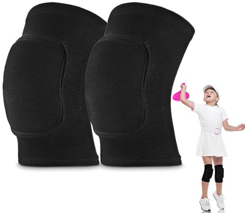 WHYCNJL 1 Paio Ginocchiere Pallavolo Bambina, Ginocchiera Sportiva, Traspiranti, Elastiche, Morbide, Adolescenti, Basket, Pallavolo, Sport (Nero, Adatto per Bambini di 9-15 Anni, 23-40kg)