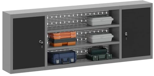 vidaXL Werkzeugschrank mit Regal Schwarz und Grau 150 x 20 x 55 cm, Werkstatt, Industrielles Werkzeugschrank für sichere Aufbewahrung, verstellbare Regale, modernes Metall-Design