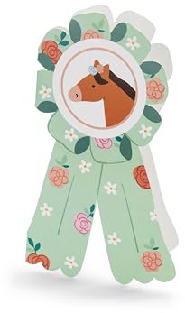 HIKIhooray Einladungskarten Kindergeburtstag Pferde – Set mit 6 Karten & Umschlägen – Medaillen-Design in Form eines Abzeichens – Hochwertige Pferde-Einladungen für Mottoparty, Reiterhof, Pferdefan