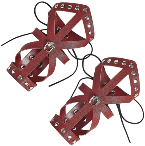 GORGECRAFT 1 Paar Rote Wikinger Handgelenkpanzerung Mittelalterliche Armschienen Punk Armschützer Aus Leder Stulpenarmband Verstellbares Armband Aus PU Leder Mit Laubsägenarbeit Und Wachskordel