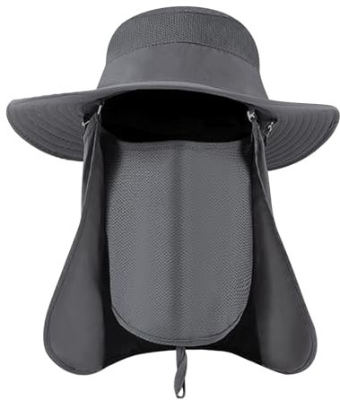 FuninCrea Sombrero de Pescador Hombre Mujeres con Mascarilla de Malla Desmontable y Cubrecuellos, Sombrero Hombre Sol Pescador with con Cuerda Cortaviento para Exterior