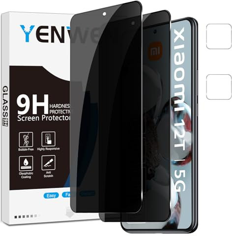 Yenwen Sichtschutzfolie für Xiaomi 12T / Xiaomi 12T Pro 5G für Panzerglas, 2 Stück Sichtschutz und 2 Stück Kameraschutz, 9H Härte Privacy Schutzfolie Folie Anti Spy Blickschutzfolie