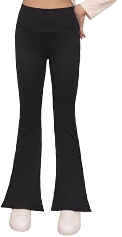 Domueay Leggings för flickor med hög midja utsvängda byxor 7–14 år, svart, 12-13 år