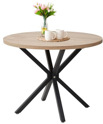 Uderkiny 100 cm Table Ronde Salle Manger,Table Ronde 100 cm,Convient pour 4 à 6 Personnes, Panneau MDF/Pieds en métal, Convient pour Cuisine/Salle à Manger/café/Salon (Bois Clair)