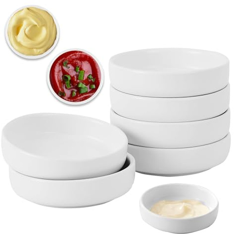 Platos de Cerámica para Salsa de Soja, 6 Piezas Redonda Plato de Vinagre, 9 x 9 x 2,4 cm Cuencos de Cerámica para Salsas, Cuencos de Postre, Mini Cuenco de Inmersión, para Condimentos(Blanco)