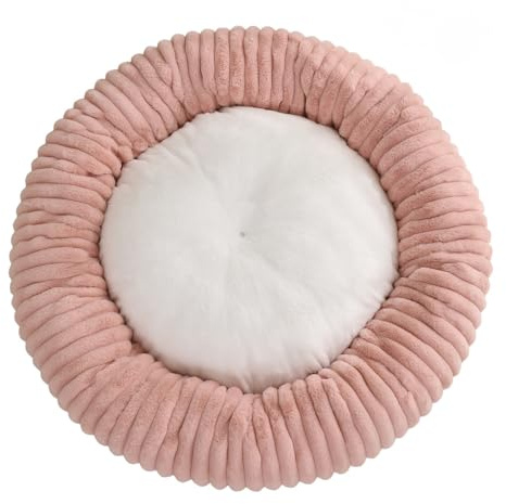 JANEMUA Dog Bed for Indoor, Round Pet Bed with Corduroy Fleece, Removable Cover and Anti Slip Bottom, for All Pets-Pink||80cm * 20cm