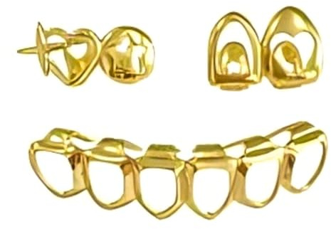 ZähneGrills Goldzähne, Höhle Hip Hop Zähne, Liebe Gold Zähne Hip Hop, Zahnspangen Top Und Bottom Grill Cap, für Männer Und Frauen Tanz, Party, Halloween, Bühne, Rollenspiele