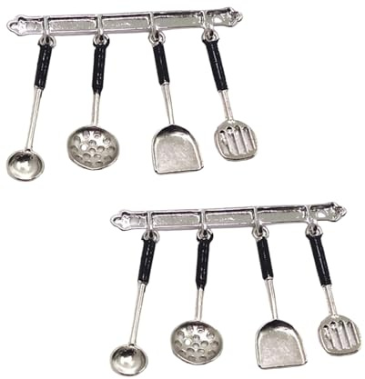 Juego de 2 utensilios de cocina en miniatura plateados 1/12, accesorios de decoración de casa de muñecas, accesorios de casa de muñecas en miniatura (2 x 1.6 pulgadas)