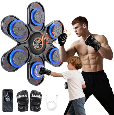 Rankaa Music Boxing Machine mit Boxhandschuhen, LED Licht Bluetooth Musical Boxmaschine, 3 Stufen zur Größenanpassung, 9 Geschwindigkeits und Trainingsmodi, Zählmodus, für Erwachsenen und Kindern