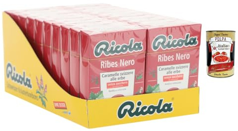 Italian Gourmet Schweizer Kräuterbonbons Schwarze Johannisbeere – ohne Zucker – 20x50g Vorratspack – Kräuterbonbons mit intensivem Fruchtgeschmack