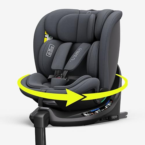 OWEN 360Comfy Kindersitz 360° drehbar Isofix Reboarder 0-36 kg – Grau | ECE R129 i-Size geprüft (40-150 cm, 0-12 J.) – Seitenaufprallschutz, Sonnenverdeck, 360° drehbar & rückwärtsgerichtet