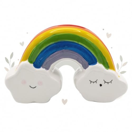 Regenbogen Spardose mit Wolken 16 cm - Kinder Spardose Regenbogen für Mädchen und Jungen - Sparschwein für Kinderzimmer Geschenkidee - Logbuch-Verlag