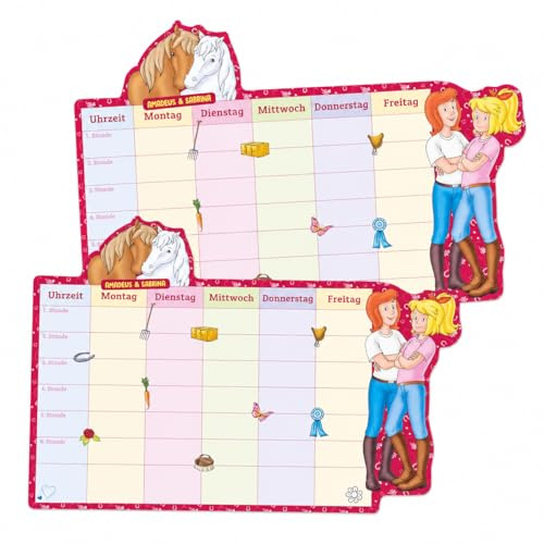 2 Bibi & Tina Stundenpläne für Kinder – 28 x 18 cm – Stundenplan Schule Einschulung Mädchen – Hochwertiger Karton – Hersteller aus Deutschland – Schulanfang Zubehör Geschenk Kindergeburtstag