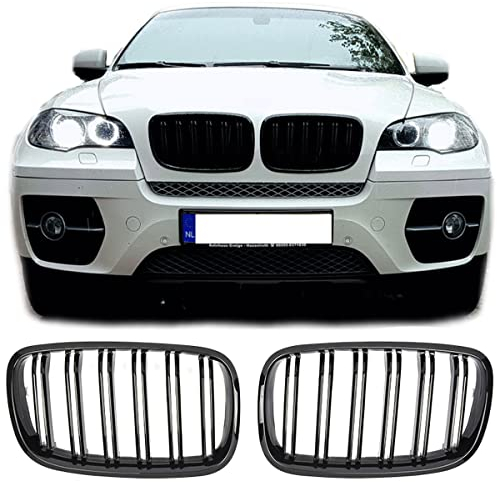 GCP PASST FÜR X5 X6 E70 E71 SPORT KÜHLERGRILL DOPPELSTEG GRILL GLANZ SCHWARZ