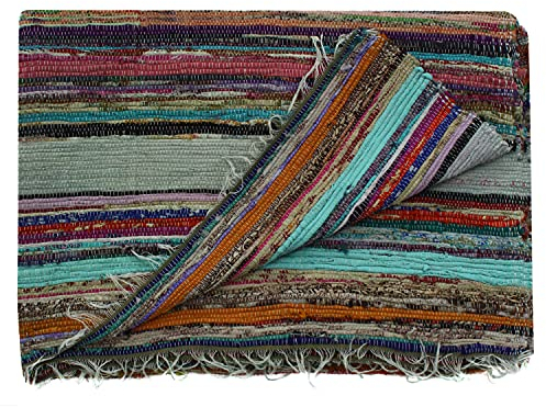 Handgefertigter, dekorativer Flickenteppich, Chindi-Teppich, mehrfarbig, 150 x 90 cm grün
