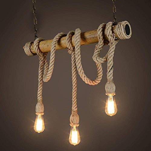 Chandelier Pendant Novelty Rope, 3 Head Chandelier, Vintage Mood, Hemp Rope and Bamboo Pendant Lights