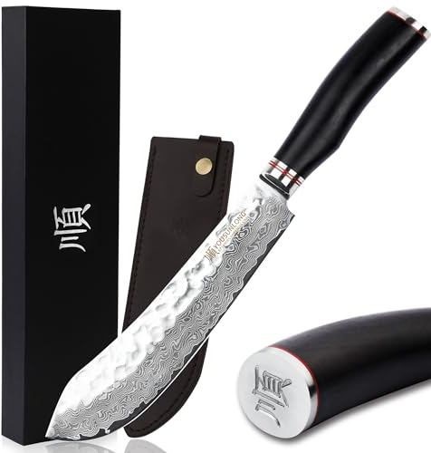 YOUSUNLONG Couteau de boucher 204mm couteau couteau de Chef - Cimeter Steak couteau japonais Damas Sharp Knife - Manche en ébène - pour couteau à viande