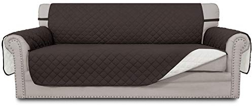 Easy-Going Wendbarer Couchbezug für 3 Kissen, Couchbezug für Hunde, wasserabweisend, Möbelschutz, Bezug mit Schaumstoffstäbchen, elastische Bänder für Haustier und Katze (Sofa, Schokolade/Elfenbein)