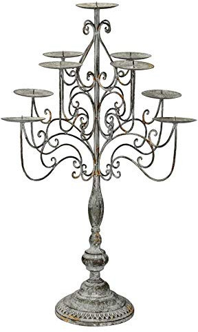 Posiwio stilvoller großer Kerzenleuchter 9-flammig dreidimensional antikgrau Shabby Optik für 9 Stumpenkerzen