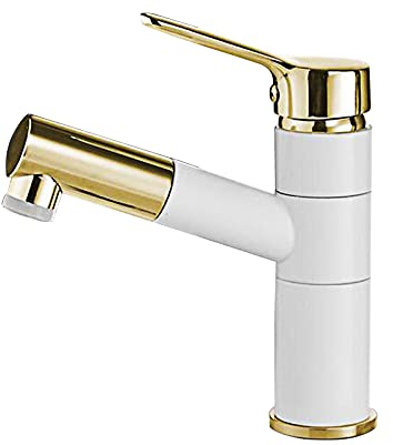 schwarz, waschtischarmatur warmen und kalten, wasserhahn ausziehbar, wasserhahn bad, herausziehbarer brause, ausziehbar, waschtischarmatur, Sprayer-weiss+ gold_
