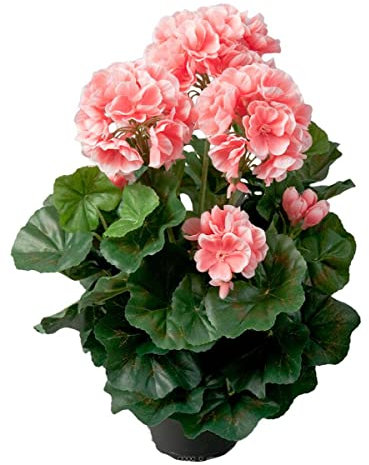 Artificielles.com - Geranio artificial de 6 cabezales en maceta con peso de 35 cm de alto - Color rosa