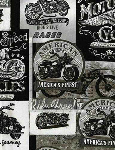 Fat Quarter Vintage-Motorrad-Schilder, 100 % Baumwolle, Quilt-Stoff