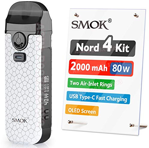 SMOK Nord 4 Vaping Kit 80W 2000mAh, White Armor | Airflow control, OLED display, Type-C fast charging, and RPM mesh 0.4ohm coil. 2ml No Nicotine.