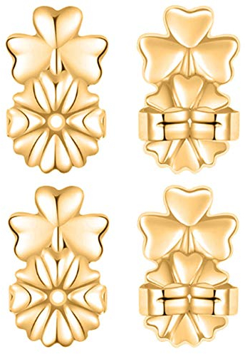 Wahaco Ohrringheber Rücken Klee Stil 18 Karat vergoldet hypoallergen verstellbare sichere Aufzüge Ohrring Schmuck (2 Paar)