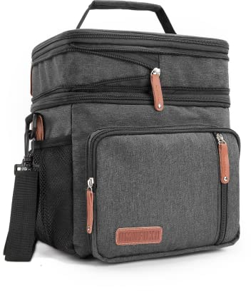 KADUNDI Lunchtaschen für Männer und Frauen isolierte Kühltasche wasserdicht auslaufsicher Kühltasche mit Schultergurt große Kapazität für Büro Schule Picknick (schwarz)