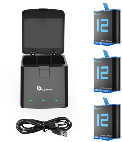 Adaptom Hero 10/Hero 9, Ersatzakku und 3-Port Aufbewahrungsbox für Hero 10/9 Black, vollständig kompatibel für GoPro Hero 10/9 (Ladegerät + 3 Akkus).