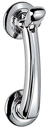 Loops Victorian Bow Door Knocker on Rose - 95mm Fixing Centres - Polished Chrome | External Door Knocker - Front Door Furniture - Ornate Porch Heavy Knocker