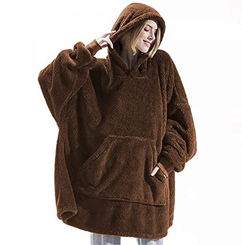 Lanqinglv Decke Hoodie Sweatshirt Plüsch Flauschige Sherpa TV-Decke mit Ärmeln Beige,Oversized Kapuzenpullover Kuscheldecke,Flanell Fleecedecke,Sofa Decke Einheitsgröße für Damen,Herren