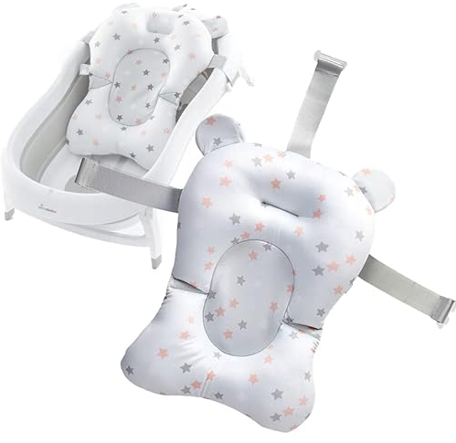 Primabobo Badewannen-Einsatz für Neugeborene, Babys und Kleinkinder bis max. 20 kg, regulierbar, mit 3 Befestigungsklips, Netzstoff und EPS-Füllung (Weiß)