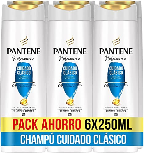 Pantene Champú Cuidado Clásico Nutri Pro-V con fórmula Pro-V + antioxidantes, para cabello normal y mixto, deja el cabello brilloso y saludable 6 x 250ML