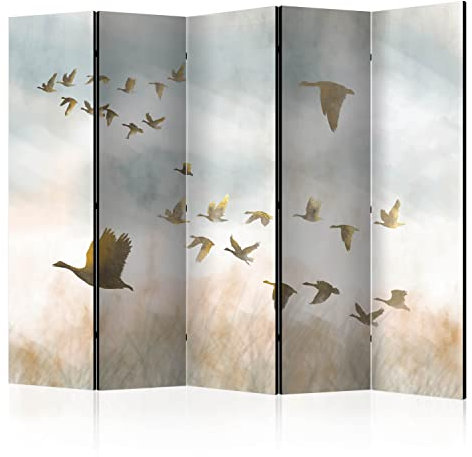murando Raumteiler Foto Paravent Vögel 225x172 cm beidseitig auf Vlies-Leinwand Bedruckt Trennwand Spanische Wand Sichtschutz Raumtrenner Design Natur wie gemalt Nebel g-A-0372-z-c