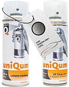 UniQum Autolack + Klarlack 2K Spraydose für AUDI SAMURAI GREY LM7Q Autolack Reparatur 2 x 400 ml