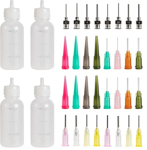 Applikator Flaschen Set, Mehrzweck DIY Nadelflaschen, 4 Flaschen mit 32 Mündernadelspitzen für Papierquilling DIY Craft Jam Malerei, Malerei Kunstwerk Hobbys