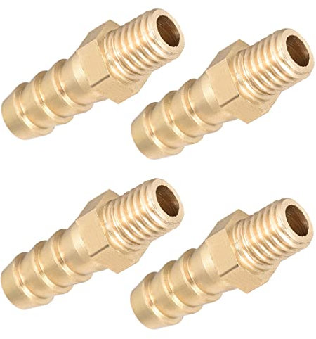 PATIKIL 4 Pezzi Tubo Tubatura Connettore Accoppiatore Metrico M8-1,25 Maschio Raccordo Ottone Flessibile ID 8mm Ottone Raccordo Connettore per Aria Acqua Olio Gas Carburante