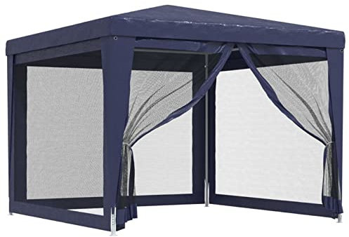 Partyzelt 4 Mesh-Seitenwänden Blau 3x3 m HDPE wasserfestes Dach robusten Eisenrahmen für Outdoor-Veranstaltungen Festivals Grillpartys