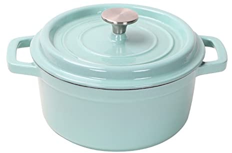 Enameled Cast Iron Dutch Oven with Lid - 2.45 Quart Enamel Coated Cookware Pot, Long-Lasting, Naturally Non-Stick Enamel Dutch Oven Light Blue 22cm