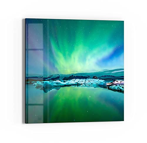 DEQORI Glasbild Echtglas | Motiv Leuchtendes Polarlicht | quadratisch einteilig 50x50 cm | schöne Dekoration | Wandbild für Wohnzimmer, Schlafzimmer, Flur & Küche | moderne Wanddeko