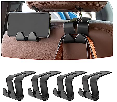 CGEAMDY 4 Stück Auto Kopfstützenhaken, Tragbare Autositz Rückenlehnen Haken, Premium Haken Für Autositz, Geldbörse, Rückenlehne, Handtaschen, Rückenlehne (Schwarz)