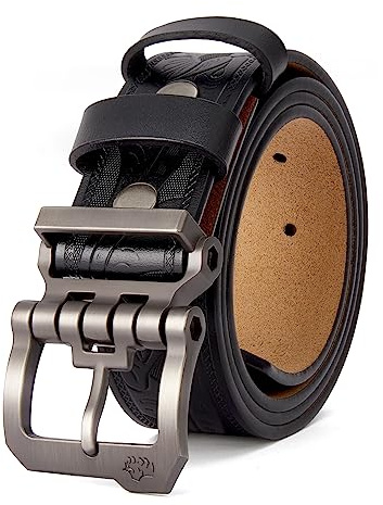 Gürtel Herren Leder, Ledergürtel Herren für Jeans Anzug 38mm | Cowboy Herren-Gürtel für Casual Arbeit Business, Anzuggürtel Echtleder Alloy Schnalle, Geschenkbox