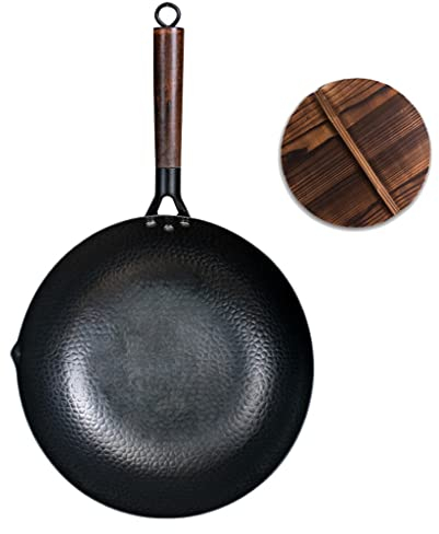 OQHAIR Wok en Fer Fait à la Main Chinois de 32 cm antiadhésif sans revêtement Wok Casserole de Cuisine (Color : A, Size : 32cm) (A 32cm)