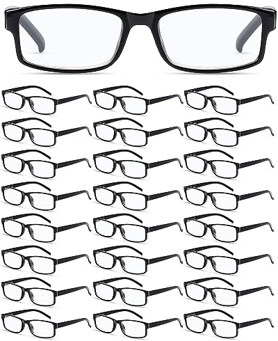 Yexiya 24 Pack 2.0 Reading Glasses Bulk Adjustable Traditional Reading Glasses with Spring Hinge Non-prescription for Men Women, Black Frame