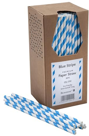 Pajitas de papel de 20,32 cm, 6 mm, rayas azules y blancas, paquete de 250