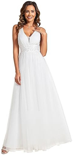 Ever-Pretty Robe de Demoiselle d'honneur A Line Dos Nu Col V sans Manche pour Mariage Blanc 36