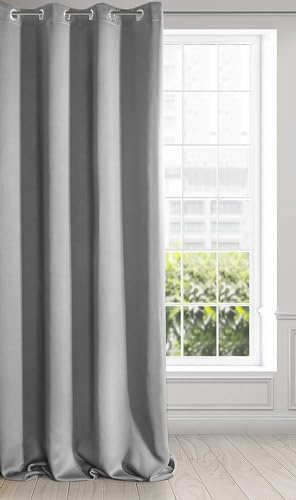 Eurofirany Logan Vorhang Blickdicht, Satin, Blackout Verdunkelungsvorhang mit Ösen -1 STK. Ösenvorhang, Elegant, Glatt, Einfarbig, Wohnzimmer, Schlafzimmer, 140x270 cm, Silber